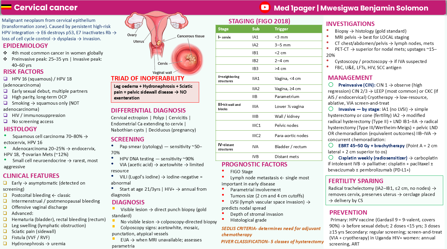 Cervical Cancer one-page medical summary